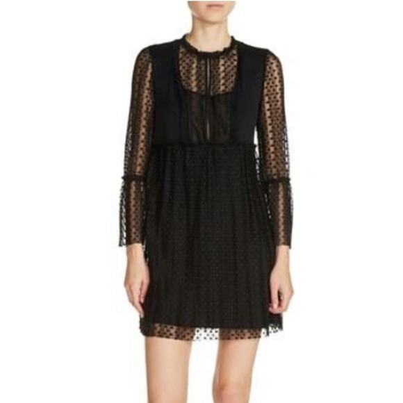Maje Dresses & Skirts - Maje Rezane Crepe & Swiss Dot Dress In Black Size S